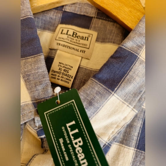 NWT L.L. Bean Men's Vintage Indigo Blue Plaid Short Sleeve  Shirt Size XL - Picture 12 of 15